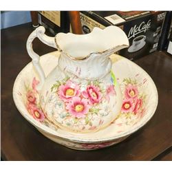 1950'S ENGLAND WASH BASIN AND PITCHER, WHITE WITH