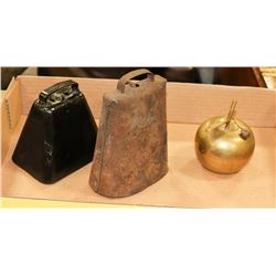 LOT OF 3 COW AND BRASS APPLE BELLS