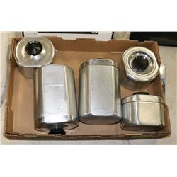 VINTAGE 5PC METAL CANISTER SET, INCLUDES GREASE