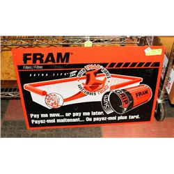 TIN FRAM OIL FILTER SIGN, EMBOSSED