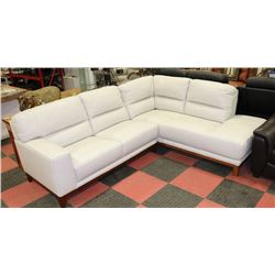 NEW WHITE GENUINE LEATHER CHAISE LOUNGE SECTIONAL