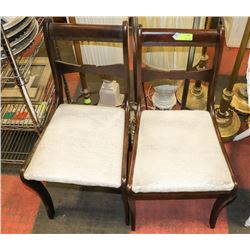 PAIR OF VINTAGE WOOD AND FABRIC CHAIRS