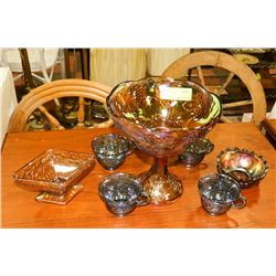 COLLECTION OF CARNIVAL GLASS INCL LARGE CANDY DISH