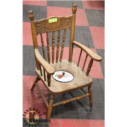 ANTIQUE KIDS OAK PRESSBACK ARMCHAIR POTTY