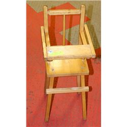 VINTAGE CHILDREN'S DOLL WOODEN HIGH CHAIR