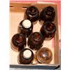 Image 1 : SEVEN BROWN SPICE STORAGE JARS WITH OLD CAPACITER