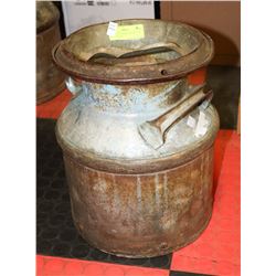 1930S STEEL CREAM CAN, BLUEISH, WITH LID 14"H.