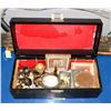 Image 1 : BLACK STORAGE BOX W/VINTAGE ITEMS INCL.
