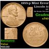 Image 1 : 1955-p Mint Error BIE Die Breaks Thru Rev Lincoln Cent 1c Grades xf
