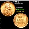 Image 1 : 1938-p . Die Clashed Rev Lincoln Cent 1c Grades Select+ Unc RD