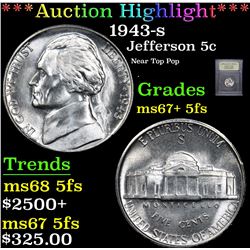 ***Auction Highlight*** 1943-s Near Top Pop . Jefferson Nickel 5c Graded GEM++ 5fs By USCG (fc)