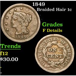 1849 . . Braided Hair Large Cent 1c Grades f details