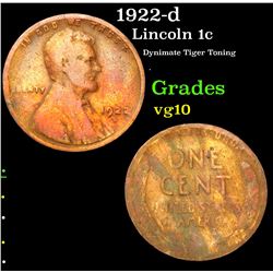 1922-d Dynimate Tiger Toning . Lincoln Cent 1c Grades vg+