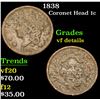 Image 1 : 1838 . . Coronet Head Large Cent 1c Grades vf details