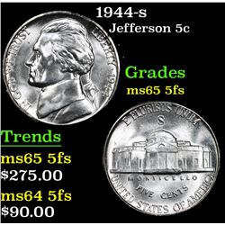 1944-s . . Jefferson Nickel 5c Grades GEM 5fs