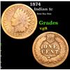 Image 1 : 1874 Semi Key Date . Indian Cent 1c Grades vg, very good