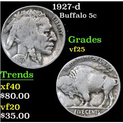 1927-d . . Buffalo Nickel 5c Grades vf+