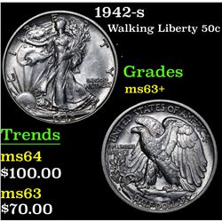 1942-s . . Walking Liberty Half Dollar 50c Grades Select Unc