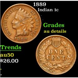 1889 . . Indian Cent 1c Grades AU Details
