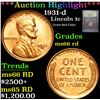 Image 1 : ***Auction Highlight*** 1931-d Great Red Color . Lincoln Cent 1c Graded GEM+ Unc RD By USCG (fc)