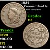 Image 1 : 1834 Small 8, Large Stars . Coronet Head Large Cent 1c Grades f+