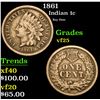 Image 1 : 1861 Key Date . Indian Cent 1c Grades vf+