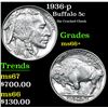 Image 1 : 1936-p Die Cracked Cheek . Buffalo Nickel 5c Grades GEM++ Unc