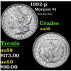 Image 1 : 1892-p Semi Key Date . Morgan Dollar $1 Grades Choice AU/BU Slider