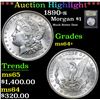 Image 1 : ***Auction Highlight*** 1890-s Much Better Date  . Morgan Dollar $1 Graded Choice+ Unc By USCG (fc)