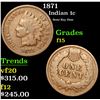 Image 1 : 1871 Semi Key Date . Indian Cent 1c Grades f+