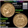 Image 1 : ***Auction Highlight*** 1863 Very Near Gem . Indian Cent 1c Graded Choice+ Unc By USCG (fc)