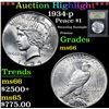 Image 1 : ***Auction Highlight*** 1934-p Stunning Example Pristine Peace Dollar $1 Graded GEM+ Unc By USCG (fc