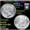Image 1 : ***Auction Highlight*** 1928-p Key Date . Peace Dollar $1 Graded Select+ Unc By USCG (fc)