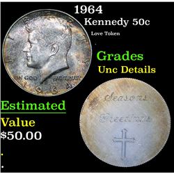 1964 Love Token . Kennedy Half Dollar 50c Grades Unc Details