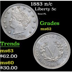 1883 n/c Semi PL . Liberty Nickel 5c Grades Select Unc