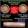 Image 1 : Mixed small cents 1c orig shotgun roll, 1899 Indian one end, 1858 Flying Eagle other end