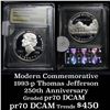 Image 1 : 1993-s Thomas Jefferson 250th Anniversary Modern Commem Dollar $1 Graded Gem++ Proof DCAM by USCG