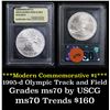 Image 1 : 1995-d Olympic Track & Field Unc Modern Commem Dollar $1 Graded ms70, Perfection by USCG