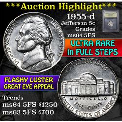 ***Auction Highlight*** 1955-d Jefferson Nickel 5c Graded Choice Unc 5fs by USCG (fc)