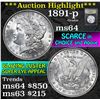Image 1 : ***Auction Highlight*** 1891-p Morgan Dollar $1 Graded Choice Unc by USCG (fc)