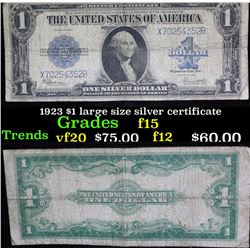 1923 $1 large size silver certificate . . Grades f+