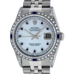 Rolex Mens Stainless Steel MOP Diamond Lugs & Sapphire String Datejust Wristwatc