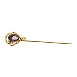 Amethyst Stick Pin - 10KT Yellow Gold