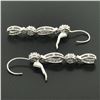 Image 4 : 14k White Gold & Diamond Long Dangle EarringsPave Ribbons & Flower Clusters