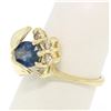 Image 2 : 14K Solid Yellow Gold 1.14 ctw Oval Sapphire Blooming Flower Ring Diamond Accent