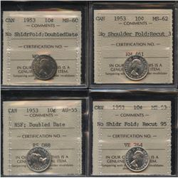 1953 Ten Cents - Lot of 4 ICCS Graded NSF Varieties