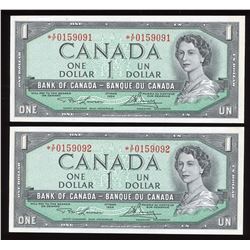 Bank of Canada $1, 1954 - Lot of 2 Consecutive Replacement Notes