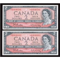 1954 Bank of Canada $2 Replacements - Lot of 2 Notes