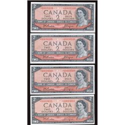 1954 Bank of Canada $2 Replacements - Lot of 4 Notes