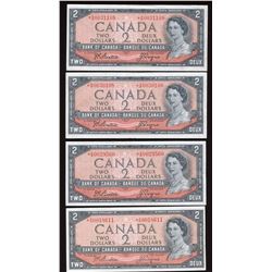 1954 Bank of Canada $2 Replacements - Lot of 4 Notes